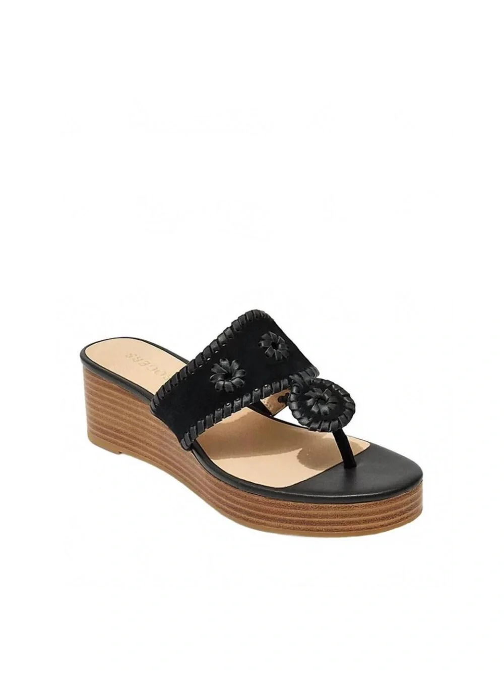 JACK ROGERS Size 8 women's jacks mid wedge platform thong sandals in black